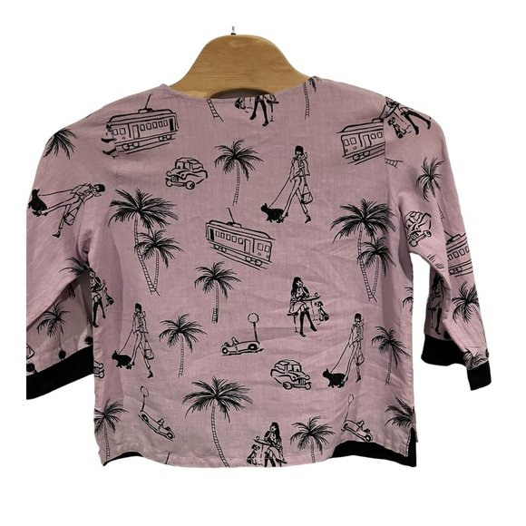 Vintage FC Fleece Chemise 100% Linen Blouse Top Women Size M/fun Print Made USA - Picture 3 of 16